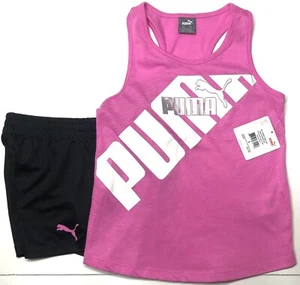 Girls 2 pc Set Tank Short Puma Athletic Youth Sports Training Active Wear Top - Picture 1 of 7