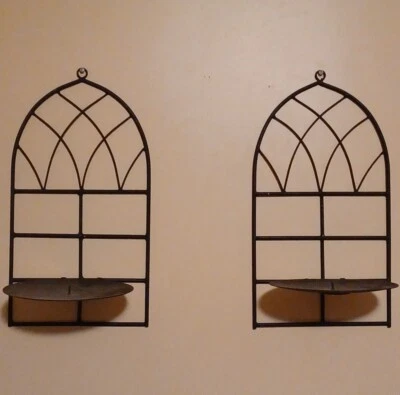 2 Apliques de Pared de Hierro Forjado Arco Gótico Candelabros Diseño Catedral Foto 1 de 4