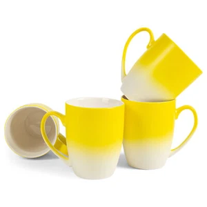 Set 4 tazze da caffè giallo bianco bicolore ombretto opaco 12 once New Bone China - Foto 1 di 1
