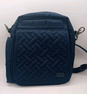 LUG FLAPPER Navy Blue Convertible Crossbody Bag Dot Quilted RFID Adjustable - Picture 1 of 4