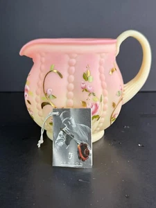 Fenton Burmese Rose Hand Painted Beaded Melon Pitcher Special Order 2003 C1331 - Picture 1 of 10