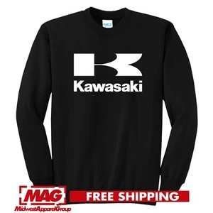 KAWASAKI SCHWARZ RUNDHALSAUSSCHNITT WEISS Logo Racing Sweatshirt Ninja Motorrad Motor Bike - Bild 1 von 3