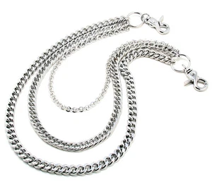 3 Line Classic Biker Trucker Keychain Key Jean Wallet Chain (21") Silver NCS71 - Picture 1 of 5