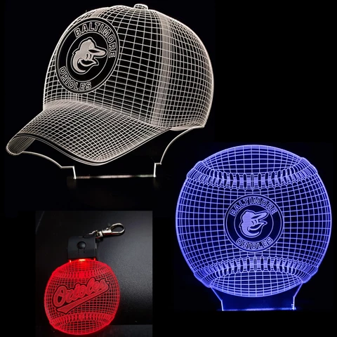 Baltimore Orioles  2 Patterns in 1-3D Baseball Cap & Ball + Key Chain Light Cover