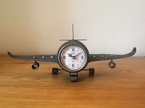 Airplane Clock Large 42cm Retro Aeroplane Desk / Wall Clock Metal Vintage Style - Picture 1 of 9