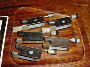 FIVE VINTAGE VIOLIN BOW FROGS AND VIOLA BOW FROGS  4/4 EBONY and  MOP INLAY  - Picture 1 of 5