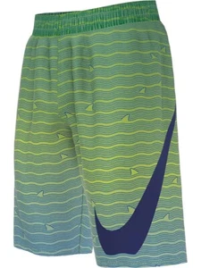 NIKE SHARK STRIPE BIG KIDS' BREAKER 8" VOLLEY SWIM SHORTS IN BLUE GREEN - Picture 1 of 5