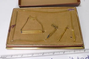 Vtg Campus 1/20 12K GF Mens Tie Bar Clip, Watch Chain and Tie Chain NOS - Picture 1 of 9