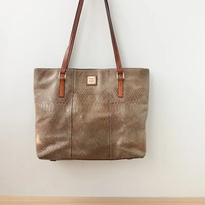 Dooney Bourke Bag Large Brown Tote Leather Shoulder Snakeskin Tan Shopper DEFECT - Image 1 of 4