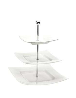 Godinger 262975 Piazza 3 Tier Square Layered Server White - Image 1 of 3