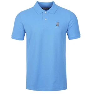 Psycho Bunny Mens Polo Shirt Classic Logo Branded Cotton Polo in Marina Blue - Picture 1 of 10