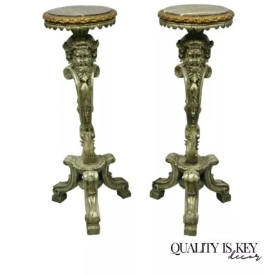 Suportes de pedestal estilo barroco italiano figura superior de mármore homem barbudo - um par - Imagem 1 de 4