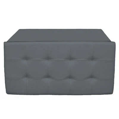 POUF CONTENITORE ECOPELLE PANCA BAULE IMBOTTITO TRAPUNTATO GRIGIO - Immagine 1 di 4