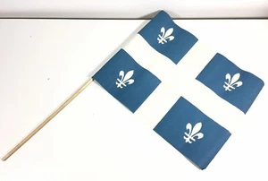 Vintage Quebec Saint-Jean-Baptiste Day Stick Flag 15x12" with Wood Staff - Foto 1 di 8