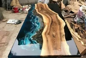 60" x 30" Unique Epoxy Resin River Tabletop Custom Wood and resin Furniture - Picture 1 of 6