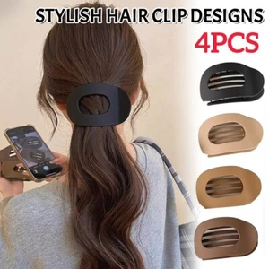 Flat Hair Claw Clips Round Strong Hold Simple Accessories Lay Down Women Girls - Picture 1 of 20