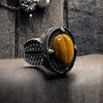 虎眼石戒指 925 克拉银色 — 第 1/4 张图片