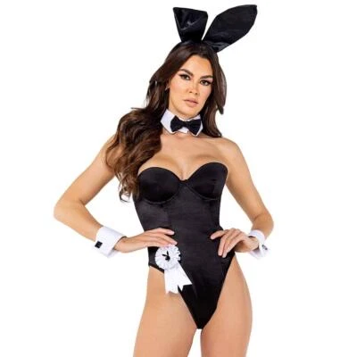 Playboy Bunny Costume Set Bodysuit Ears Tail Cuff Links Bow Tie Black PB127 - Image 1 of 4