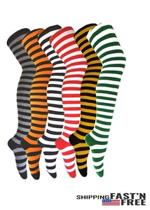 Calcetines de algodón de alta elasticidad a rayas muslo cebra para mujer y niña - Imagen 1 de 11