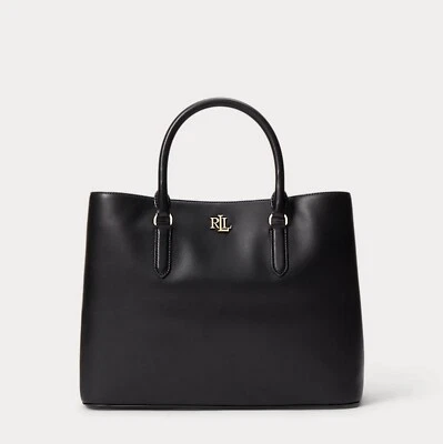 Ralph Lauren Full-Grain Smooth Leather Large Marcy 36 Satchel Bag Black $475 New - Image 1 of 4