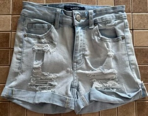 Women’s AERO Denim Shorts Size 00 Blue Distressed - Picture 1 of 4