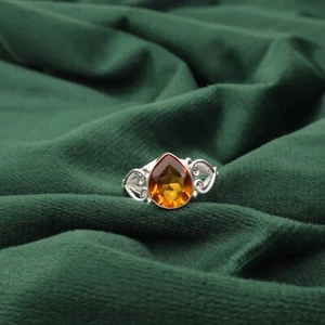 Anillo madre banda nueva bisel piedra citrino pera plata esterlina 925 talla todas las tallas - Imagen 1 de 6