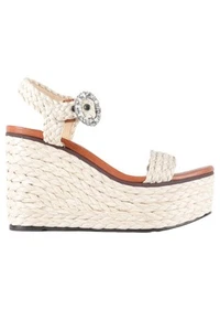 JIMMY CHOO BEIGE RAFFIA WEDGE SANDALS EU 38 UK 5 US 8 - Picture 1 of 6