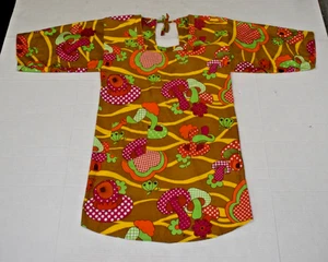Vintage Tie Back Top Size S/M 70s Mod Color Hand Made Mushrooms Butterflies OOAK - Picture 1 of 7
