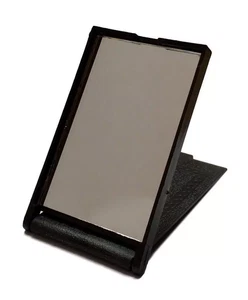 Black Compact Folding Mirror Shaving Makeup Handbag Camping Travel Lightweight - Picture 1 of 4