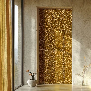 Golden Pattern Door Mural, Laminated Gold Sticker Wrap, Peel'n'Stick. 1 Piece - Picture 1 of 21