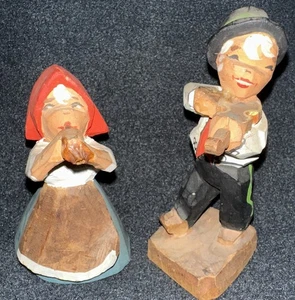 Vintage Henning Holz Frau mit Horn & Geiger Folk handgeschnitzt Figuren Norwegen - Bild 1 von 11
