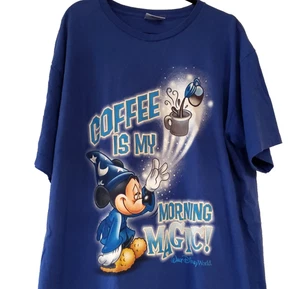 Vintage Disney Sorcerer Mickey Pajama Sleep Shirt Nightgown Coffee Is Magic Blue - Picture 1 of 11