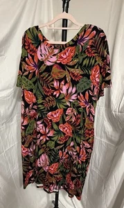 Terra & Sky T-Shirt Kleid Damen 1X Tropical Floral Midi Schlitzärmel - Bild 1 von 8