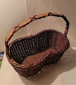 Medium Hour glass shape Wicker basket with handle Vintage - Picture 1 of 8