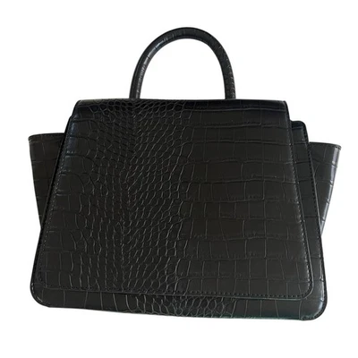 a new day Women's Purse Black Faux Leather Snakeskin Flap Convertible Strap - Image 1 of 4