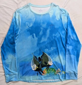 Guy Harvey Mens Long Sleeve Performance Tropic Fishing Sun Shirt Blue XXL UPF 30 - Picture 1 of 9