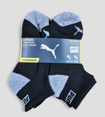 PUMA Womens Socks 1/4 Crew Cushioned Mesh Ventilation 6 Pair Shoe Size 5-9.5  - Image 1 of 2