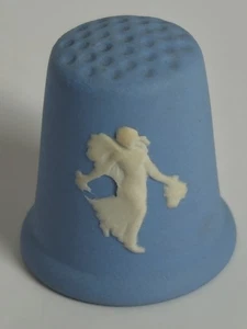 Vintage Collectible Wedgwood Jasperware Blue Thimble Maiden Floral England - Picture 1 of 2