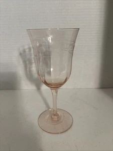 Pink Depression Glass Wine Glass Panel Etched 7" - Picture 1 of 4