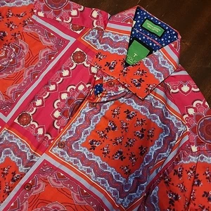 Camicia Tiglio Sport Doppio Ritorto Rosso Paisley All Over Cotone Manica Lunga Bottone - Foto 1 di 10