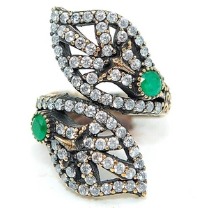 Ottoman Empire Style 4CT Treated Emerald 925 Sterling Silver Ring Sz 7 H2-2 - Picture 1 of 4