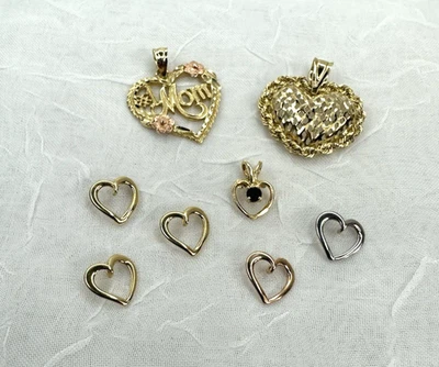 14K Gold 8 Piece Heart Pendant Lot | 3.4 GTW | Yellow White & Rose Gold WEARABLE - Image 1 of 4