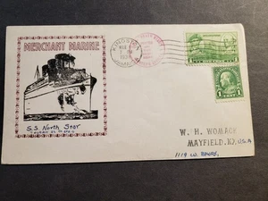 TSS NORTH STAR, CLARKE STEAMSHIP Co 1938 Naval Cover KINGSTON, JAMAICA - Picture 1 of 2