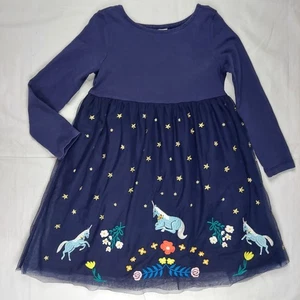 Hanna Andersson Einhorn Tüll Kleid Navy Kleinkind Mädchen 110 cm 5T Sterne Blumen  - Bild 1 von 9