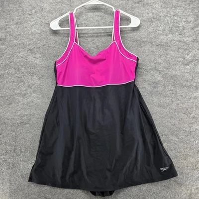 Traje de baño Speedo para mujer 14 negro rosa vestido de baño de una pieza con falda calzoncillos incorporados Foto 1 de 4