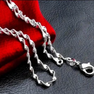 1pc Double Layer Water Wave Chain, Sterling Silver Plated Necklace - 24 Inch  - Picture 1 of 5