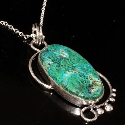 Enorme Collar Chapado en Plata 925 Crisocola 17" Ropa Informal Regalo GW Foto 1 de 3