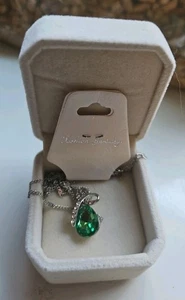 New With Box Emerald Green Gem Jewel Necklace Silver Chain-fg001 - Picture 1 of 5