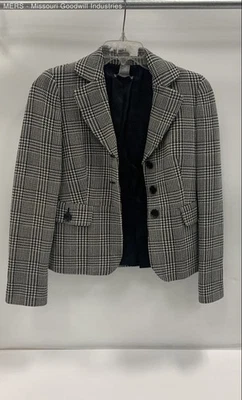 Women's Ann Taylor Black White Checkered Wool Blend Blazer Size 0 Elegant Style - Image 1 of 4