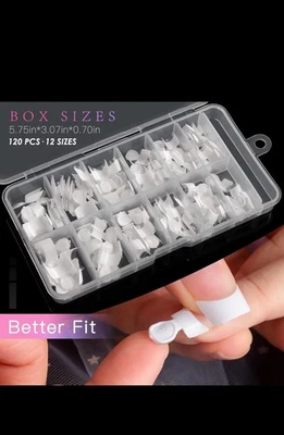 White French Nail Tips 132 PCS Short French Style Acrylic Nail Tip 12 Sizes Fals - Image 1 of 4